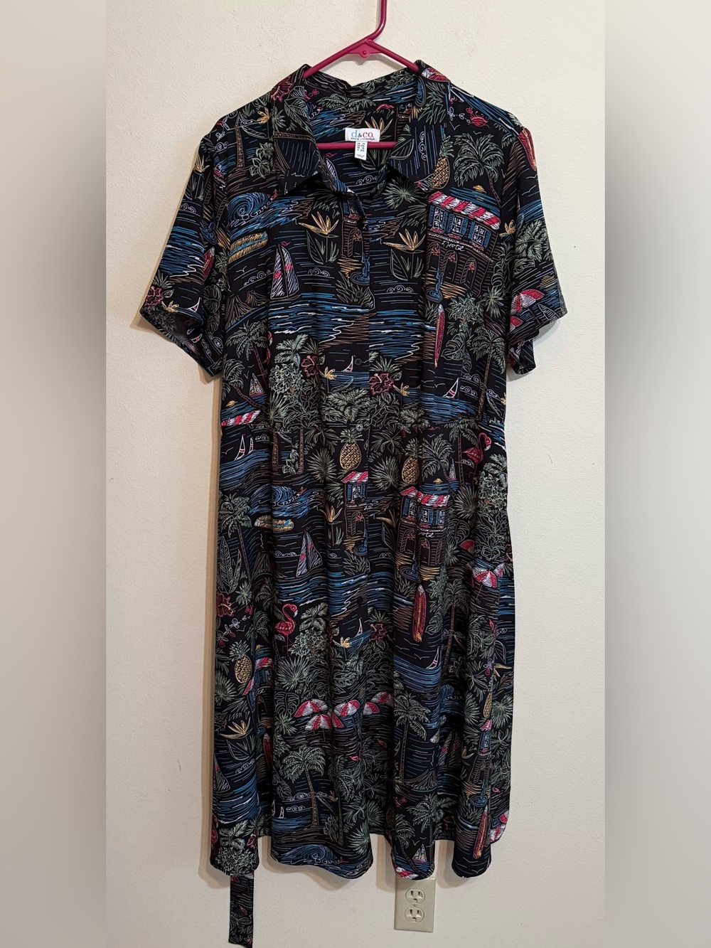Den & Co Black Tropical-Print Women’s Button up Dress 1X